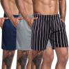 COOFANDY Men’s 3 Pack Workout Gym Shorts Mesh Athletic Shorts Lightweight Bodybuilding Training Short Pants with Pockets(Black & White Stripe/Navy Blue/Grey)