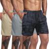 COOFANDY Men’s 3 Pack Workout Gym Shorts Mesh Athletic Shorts Lightweight Bodybuilding Training Short Pants with Pockets(Black Camo / Gray / Khaki)