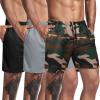 COOFANDY Men’s 3 Pack Workout Gym Shorts Mesh Athletic Shorts Lightweight Bodybuilding Training Short Pants with Pockets(Green Camo/Black/Grey)