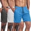 COOFANDY Men’s 3 Pack Workout Gym Shorts Mesh Athletic Shorts Lightweight Bodybuilding Training Short Pants with Pockets(Light Blue/White/Dark Grey)
