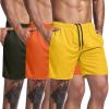 COOFANDY Men’s 3 Pack Workout Gym Shorts Mesh Athletic Shorts Lightweight Bodybuilding Training Short Pants with Pockets(Yellow/Orange/Army Green)