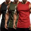 COOFANDY Men’s 3 Pack Workout Tank Tops Sleeveless Gym Shirts Bodybuilding Fitness Muscle Tee Shirts(Black/Army Green/Red)