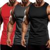 COOFANDY Men’s 3 Pack Workout Tank Tops Sleeveless Gym Shirts Bodybuilding Fitness Muscle Tee Shirts(Dark Grey/Black/Red)