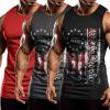 COOFANDY Men’s 3 Pack Workout Tank Tops Sleeveless Gym Shirts Bodybuilding Fitness Muscle Tee Shirts(Flag-black/Flag Grey/Red)