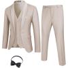 COOFANDY Men’s 3 Pieces Suit Slim Fit Tuxedo Set One Button Shawl Lapel Dinner Prom Jacket Vest Pants with Tie(Beige)
