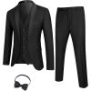 COOFANDY Men’s 3 Pieces Suit Slim Fit Tuxedo Set One Button Shawl Lapel Dinner Prom Jacket Vest Pants with Tie(Black)
