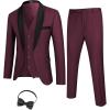 COOFANDY Men’s 3 Pieces Suit Slim Fit Tuxedo Set One Button Shawl Lapel Dinner Prom Jacket Vest Pants with Tie(Burgundy/Black)