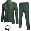 COOFANDY Men’s 3 Pieces Suit Slim Fit Tuxedo Set One Button Shawl Lapel Dinner Prom Jacket Vest Pants with Tie(Green)
