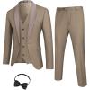 COOFANDY Men’s 3 Pieces Suit Slim Fit Tuxedo Set One Button Shawl Lapel Dinner Prom Jacket Vest Pants with Tie(Khaki)