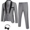 COOFANDY Men’s 3 Pieces Suit Slim Fit Tuxedo Set One Button Shawl Lapel Dinner Prom Jacket Vest Pants with Tie(Lgrey/Black)