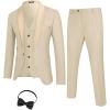 COOFANDY Men’s 3 Pieces Suit Slim Fit Tuxedo Set One Button Shawl Lapel Dinner Prom Jacket Vest Pants with Tie(Light Khaki)