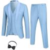 COOFANDY Men’s 3 Pieces Suit Slim Fit Tuxedo Set One Button Shawl Lapel Dinner Prom Jacket Vest Pants with Tie(Sky Blue)