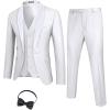 COOFANDY Men’s 3 Pieces Suit Slim Fit Tuxedo Set One Button Shawl Lapel Dinner Prom Jacket Vest Pants with Tie(White)