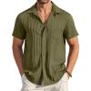 COOFANDY Mens Beach Shirt Short Sleeve Button Down Shirts Casual Cuban Collared Summer Vacation Tropical Shirts(Army Green)