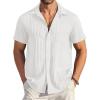 COOFANDY Mens Beach Shirt Short Sleeve Button Down Shirts Casual Cuban Collared Summer Vacation Tropical Shirts(A-white)