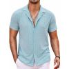 COOFANDY Mens Beach Shirt Short Sleeve Button Down Shirts Casual Cuban Collared Summer Vacation Tropical Shirts(Light Blue)