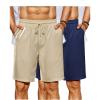 COOFANDY Men’s Beach Shorts 9″ Elastic Waist Drawstring Shorts Lightweight Regular Fit Casual Summer Shorts(Navy Blue/Light Khaki)