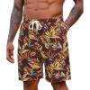 COOFANDY Men’s Beach Shorts 9″ Elastic Waist Drawstring Shorts Lightweight Regular Fit Casual Summer Shorts(Wine Red&golden Tropical Print)