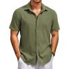 COOFANDY Men’s Beach Summer Shirts Linen Texture Shirts Short Sleeve Casual Button Down Shirt(Army Green)