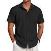 COOFANDY Men’s Beach Summer Shirts Linen Texture Shirts Short Sleeve Casual Button Down Shirt(Black)