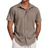 COOFANDY Men’s Beach Summer Shirts Linen Texture Shirts Short Sleeve Casual Button Down Shirt(Brown)