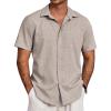COOFANDY Men’s Beach Summer Shirts Linen Texture Shirts Short Sleeve Casual Button Down Shirt(Champagne)