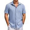 COOFANDY Men’s Beach Summer Shirts Linen Texture Shirts Short Sleeve Casual Button Down Shirt(Classic Blue)