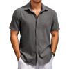 COOFANDY Men’s Beach Summer Shirts Linen Texture Shirts Short Sleeve Casual Button Down Shirt(Dark Gray)
