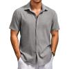 COOFANDY Men’s Beach Summer Shirts Linen Texture Shirts Short Sleeve Casual Button Down Shirt(Light Gray)