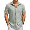 COOFANDY Men’s Beach Summer Shirts Linen Texture Shirts Short Sleeve Casual Button Down Shirt(Light Green)