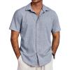 COOFANDY Men’s Beach Summer Shirts Linen Texture Shirts Short Sleeve Casual Button Down Shirt(Navy Blue)