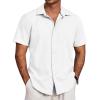 COOFANDY Men’s Beach Summer Shirts Linen Texture Shirts Short Sleeve Casual Button Down Shirt(White)