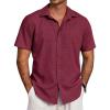 COOFANDY Men’s Beach Summer Shirts Linen Texture Shirts Short Sleeve Casual Button Down Shirt(Wine Red)