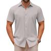 COOFANDY Men’s Button Down Shirts Short Sleeve Casual Summer Beach Shirts Vacation Wedding Shirts(Grey)