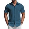 COOFANDY Men’s Button Down Shirts Short Sleeve Casual Summer Beach Shirts Vacation Wedding Shirts(Lake Blue)
