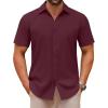 COOFANDY Men’s Button Down Shirts Short Sleeve Casual Summer Beach Shirts Vacation Wedding Shirts(Wine Red)
