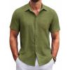 COOFANDY Mens Button Down Short Sleeve Shirts Casual Textured Shirt with Pocket Summer Beach Wedding Shirts(Army Green)