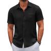 COOFANDY Mens Button Down Short Sleeve Shirts Casual Textured Shirt with Pocket Summer Beach Wedding Shirts(Black)