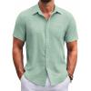 COOFANDY Mens Button Down Short Sleeve Shirts Casual Textured Shirt with Pocket Summer Beach Wedding Shirts(Ice Green)