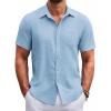 COOFANDY Mens Button Down Short Sleeve Shirts Casual Textured Shirt with Pocket Summer Beach Wedding Shirts(Light Blue)