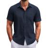 COOFANDY Mens Button Down Short Sleeve Shirts Casual Textured Shirt with Pocket Summer Beach Wedding Shirts(Navy Blue)