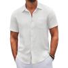 COOFANDY Mens Button Down Short Sleeve Shirts Casual Textured Shirt with Pocket Summer Beach Wedding Shirts(White)