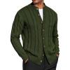 COOFANDY Men’s Cardigan Sweater Slim Fit Stand Collar Cardigan Casual Cable Knitted Button Down Sweater with Pockets(Army Green)