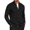 COOFANDY Men’s Cardigan Sweater Slim Fit Stand Collar Cardigan Casual Cable Knitted Button Down Sweater with Pockets(Black)