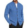 COOFANDY Men’s Cardigan Sweater Slim Fit Stand Collar Cardigan Casual Cable Knitted Button Down Sweater with Pockets(Blue)