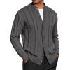COOFANDY Men’s Cardigan Sweater Slim Fit Stand Collar Cardigan Casual Cable Knitted Button Down Sweater with Pockets(Dark Grey)