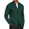 COOFANDY Men’s Cardigan Sweater Slim Fit Stand Collar Cardigan Casual Cable Knitted Button Down Sweater with Pockets(Green)