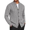 COOFANDY Men’s Cardigan Sweater Slim Fit Stand Collar Cardigan Casual Cable Knitted Button Down Sweater with Pockets(Grey)