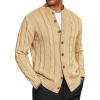 COOFANDY Men’s Cardigan Sweater Slim Fit Stand Collar Cardigan Casual Cable Knitted Button Down Sweater with Pockets(Khaki)