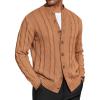 COOFANDY Men’s Cardigan Sweater Slim Fit Stand Collar Cardigan Casual Cable Knitted Button Down Sweater with Pockets(Light Caramel)
